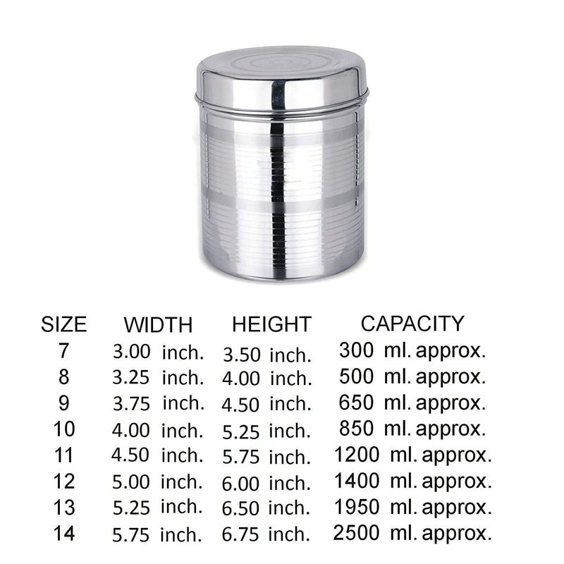 ROLLYWARE Stainless Steel Kitchen Storage container Ubha Dabba Canisters 500 850 1200 1400 2000 2500 5000 6000 Grams for Kitchen Set of 8 Silver - Image 4
