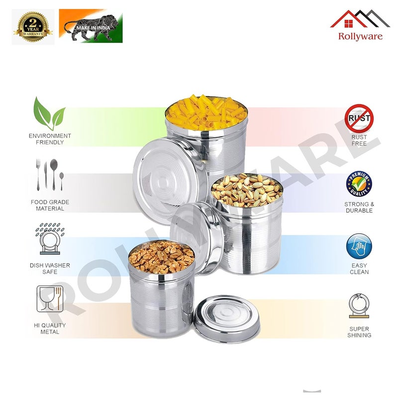 ROLLYWARE Stainless Steel Kitchen Storage container Ubha Dabba Canisters 500 850 1200 1400 2000 2500 5000 6000 Grams for Kitchen Set of 8 Silver - Image 2