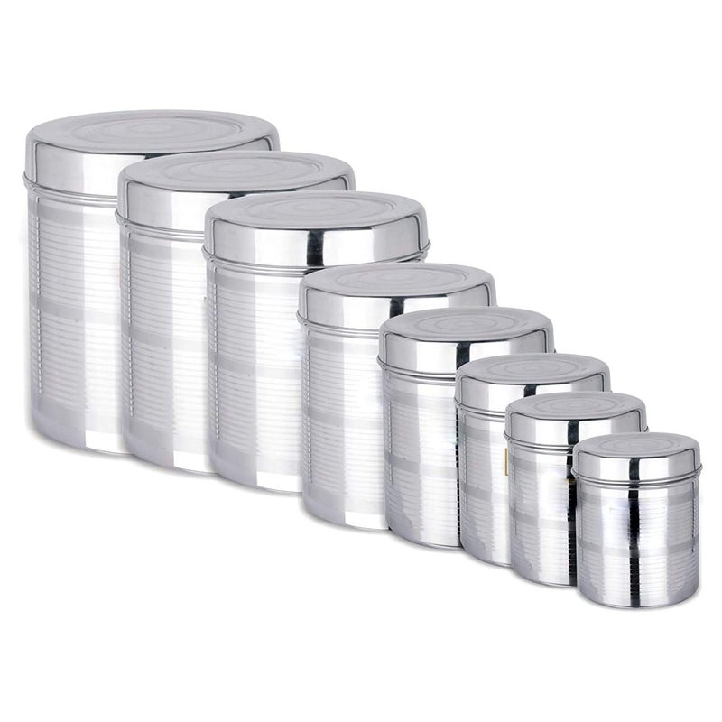ROLLYWARE Stainless Steel Kitchen Storage container Ubha Dabba Canisters 500 850 1200 1400 2000 2500 5000 6000 Grams for Kitchen Set of 8 Silver - Image 1