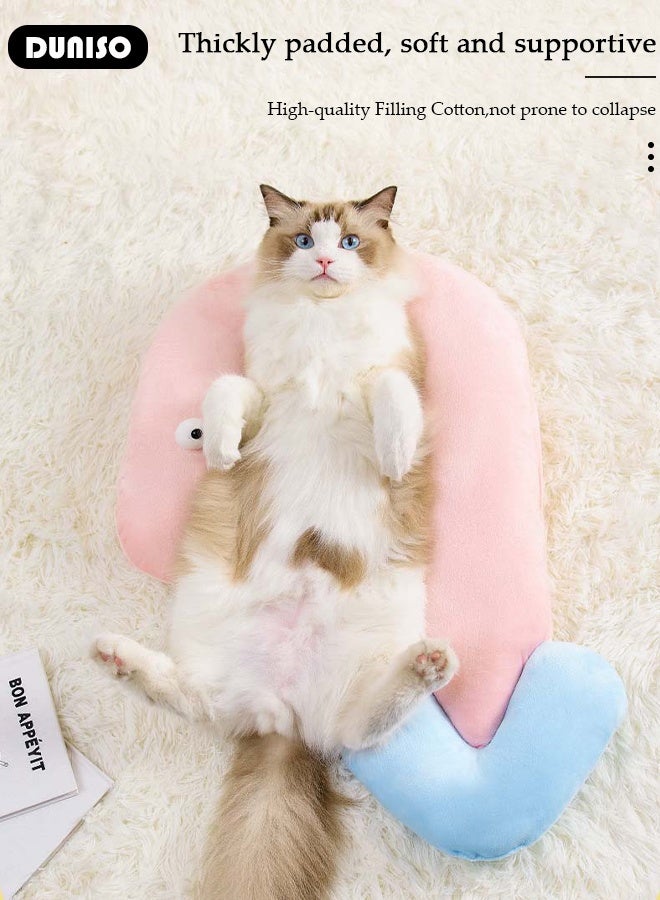 DUNISO وسادة عنق على شكل قطة جرو بعيون كبيرة زينة شكل جذاب لدعم الرقبة وسادة نوم للقطة أو الكلب الصغير - Image 4
