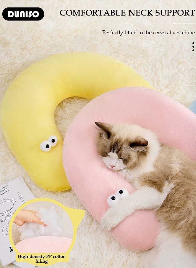 DUNISO وسادة عنق على شكل قطة جرو بعيون كبيرة زينة شكل جذاب لدعم الرقبة وسادة نوم للقطة أو الكلب الصغير - Image 5
