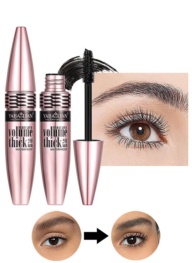 يابوليان تصغير حجم الماسكارا ثلاثي الأبعاد، مقاوم للماء إطالة طويلة طويلة الأمد تقوي الماسكارا، مكياج أعين النساء استخدام حفلات اللعب (أسود) - Image 1