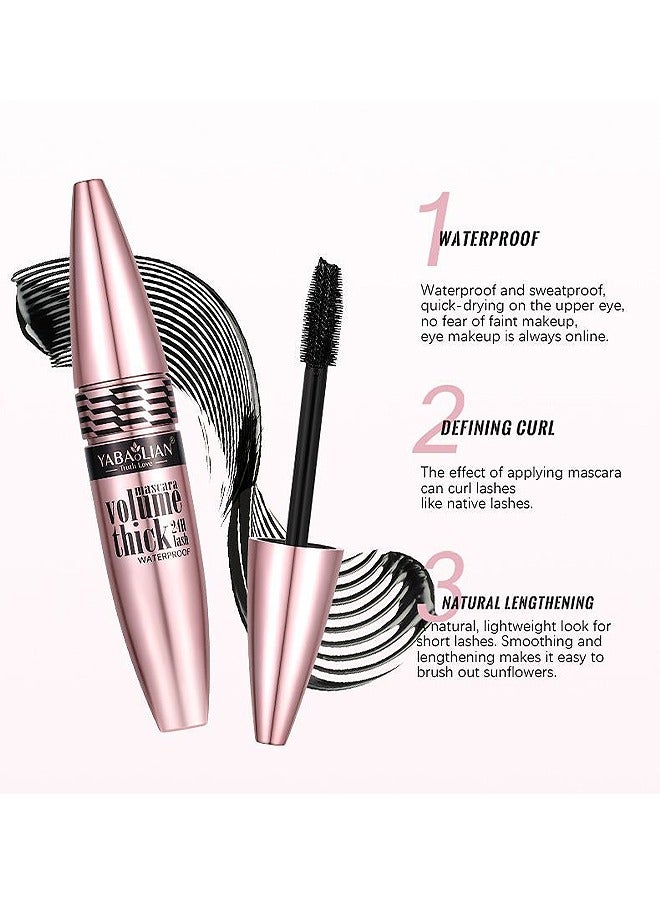 يابوليان تصغير حجم الماسكارا ثلاثي الأبعاد، مقاوم للماء إطالة طويلة طويلة الأمد تقوي الماسكارا، مكياج أعين النساء استخدام حفلات اللعب (أسود) - Image 3