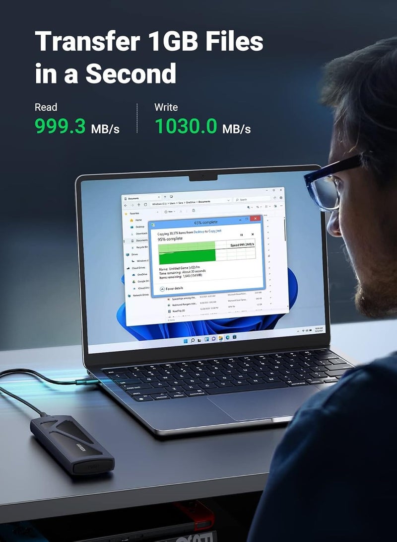 يو جرين حاوية SSD NVMe M.2، حاوية NVMe بدون أدوات، محول NVMe إلى USB بسرعة 10Gbps مع USB 3.2 Gen2، حاوية SSD M2 من الألمنيوم تدعم مفاتيح M و B&M وأحجام 2230/2242/2260/2280 - - Image 4