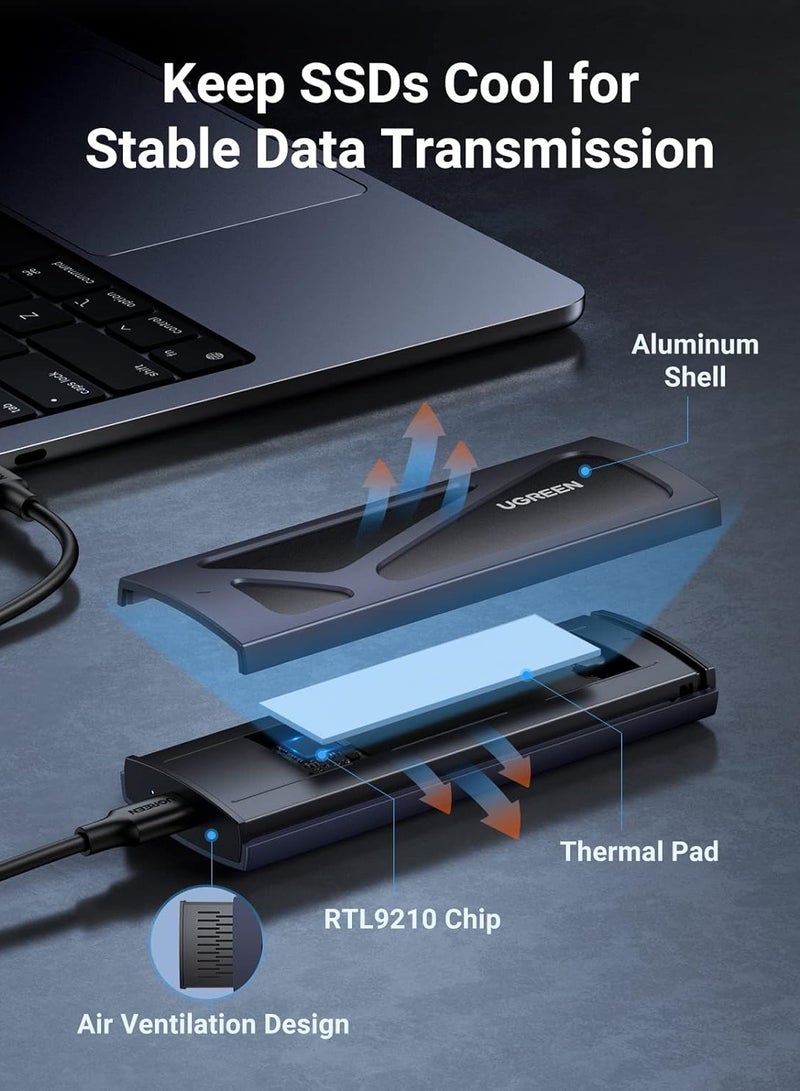 يو جرين حاوية SSD NVMe M.2، حاوية NVMe بدون أدوات، محول NVMe إلى USB بسرعة 10Gbps مع USB 3.2 Gen2، حاوية SSD M2 من الألمنيوم تدعم مفاتيح M و B&M وأحجام 2230/2242/2260/2280 - - Image 3