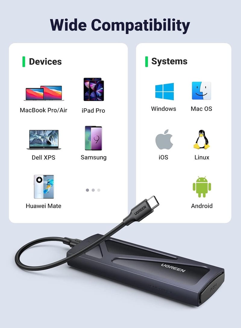 يو جرين حاوية SSD NVMe M.2، حاوية NVMe بدون أدوات، محول NVMe إلى USB بسرعة 10Gbps مع USB 3.2 Gen2، حاوية SSD M2 من الألمنيوم تدعم مفاتيح M و B&M وأحجام 2230/2242/2260/2280 - - Image 2