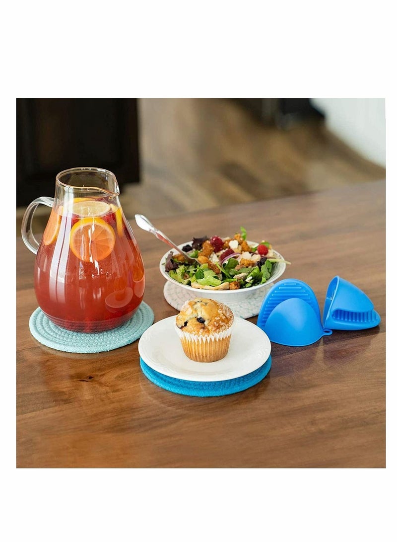 Y&D Potholders Set, Trivets Set Pot Holders for Hot Pots and Pans, Cotton Trivet Mats, Pads Oven Mitts Sets, Kitchens, Holder, Coasters Decor - of 5, Blue  - Image 3
