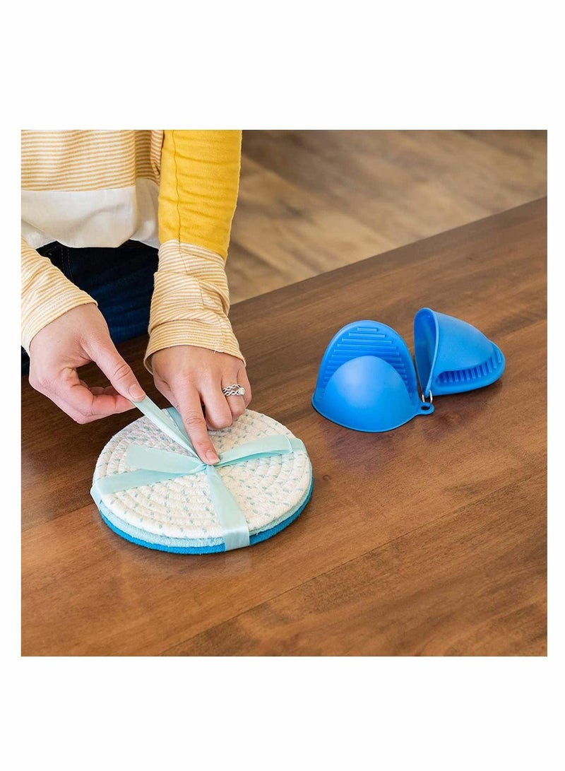 Y&D Potholders Set, Trivets Set Pot Holders for Hot Pots and Pans, Cotton Trivet Mats, Pads Oven Mitts Sets, Kitchens, Holder, Coasters Decor - of 5, Blue  - Image 5