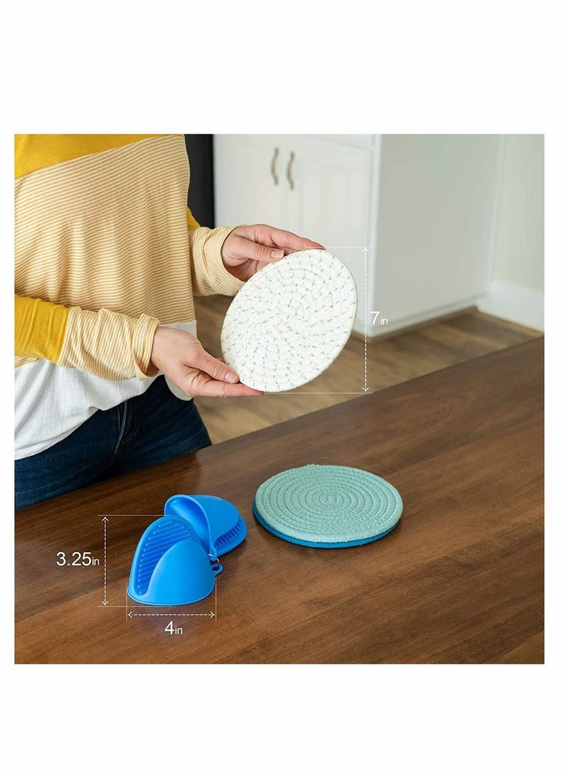 Y&D Potholders Set, Trivets Set Pot Holders for Hot Pots and Pans, Cotton Trivet Mats, Pads Oven Mitts Sets, Kitchens, Holder, Coasters Decor - of 5, Blue  - Image 2