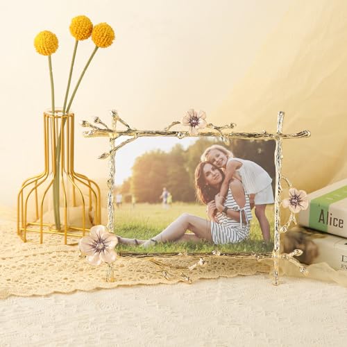 Goutangen Pink 5x7 Picture Frame Metal Decor Ornate Gold Photo Frames with High Definition Glass Front Art Decor Tabletop Display, Gifts Ideas for Women, Horizontally & Vertically - Image 3