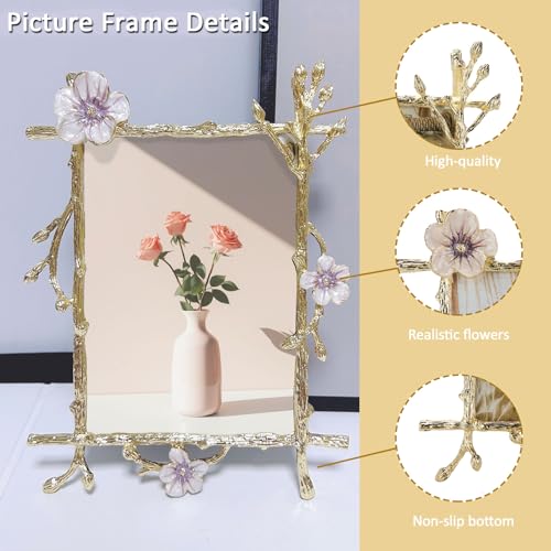 Goutangen Pink 5x7 Picture Frame Metal Decor Ornate Gold Photo Frames with High Definition Glass Front Art Decor Tabletop Display, Gifts Ideas for Women, Horizontally & Vertically - Image 5