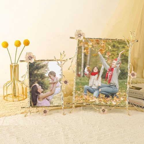 Goutangen Pink 5x7 Picture Frame Metal Decor Ornate Gold Photo Frames with High Definition Glass Front Art Decor Tabletop Display, Gifts Ideas for Women, Horizontally & Vertically - Image 4