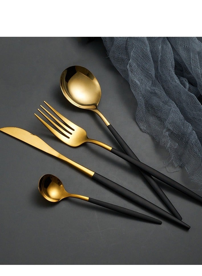 طقم معالق -اطقم معالق - طقم شوك وسكاكين ومعالق شيك جدا 24 قطعة -طقم معلقه وشوكه 6 افراد - مجموعة ادوات مائدة فضية من الستانلس ستيل : 24 قطعة من ادوات المائدة وشوك وملاعق وسكين شريحة لحم 6 - قم أدوات مائدة يكفي 6 أشخاص ، 24 قطعة، أدوات مائدة مع شوكة سكين، أدوات مائدة من الفولاذ المقاوم للصدأ، آمن للاستخدام في غسالة الأطباق - Image 3