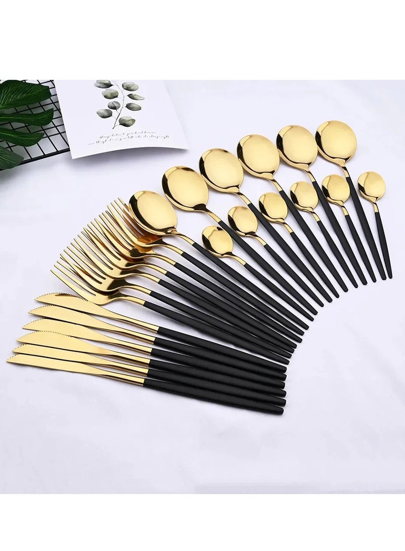 طقم معالق -اطقم معالق - طقم شوك وسكاكين ومعالق شيك جدا 24 قطعة -طقم معلقه وشوكه 6 افراد - مجموعة ادوات مائدة فضية من الستانلس ستيل : 24 قطعة من ادوات المائدة وشوك وملاعق وسكين شريحة لحم 6 - قم أدوات مائدة يكفي 6 أشخاص ، 24 قطعة، أدوات مائدة مع شوكة سكين، أدوات مائدة من الفولاذ المقاوم للصدأ، آمن للاستخدام في غسالة الأطباق - Image 5