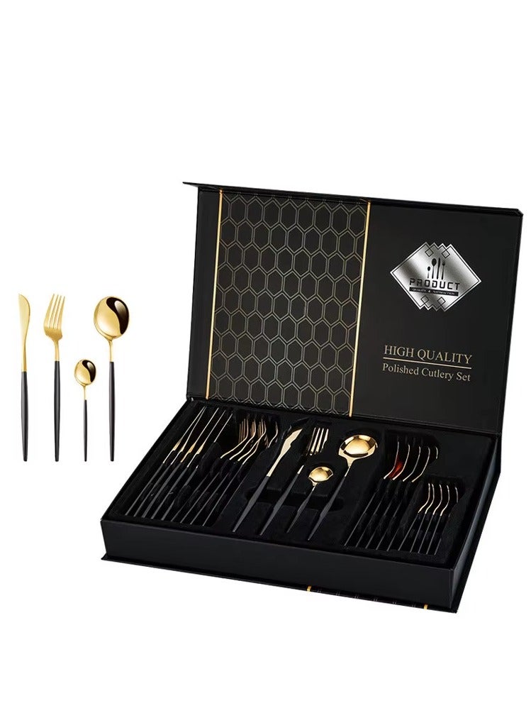 طقم معالق -اطقم معالق - طقم شوك وسكاكين ومعالق شيك جدا 24 قطعة -طقم معلقه وشوكه 6 افراد - مجموعة ادوات مائدة فضية من الستانلس ستيل : 24 قطعة من ادوات المائدة وشوك وملاعق وسكين شريحة لحم 6 - قم أدوات مائدة يكفي 6 أشخاص ، 24 قطعة، أدوات مائدة مع شوكة سكين، أدوات مائدة من الفولاذ المقاوم للصدأ، آمن للاستخدام في غسالة الأطباق - Image 2