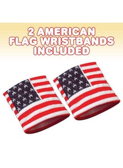ArtCreativity American Flag Wrist Sweatbands Set Of 2 Usa Flag 4Th Of July Party Favors Red White And Blue Wristbands Patriotic Costume Accessories For Veterans Memorial And Independence Day  - Image 3