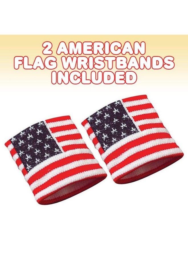 ArtCreativity - American Flag Wrist Sweatbands Set Of 2 Usa Flag 4Th Of July Party Favors Red White And Blue Wristbands Patriotic Costume Accessories For Veterans Memorial And Independence Day - Image 1