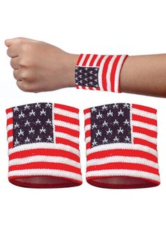 ArtCreativity American Flag Wrist Sweatbands Set Of 2 Usa Flag 4Th Of July Party Favors Red White And Blue Wristbands Patriotic Costume Accessories For Veterans Memorial And Independence Day  - Image 1