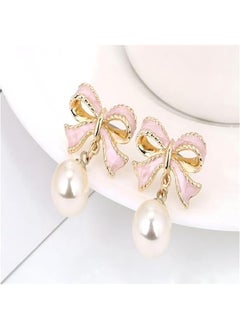 LOOPITYS Gold Pearl Hoop Earrings for Women Bow Pearl Earrings  - Image 1