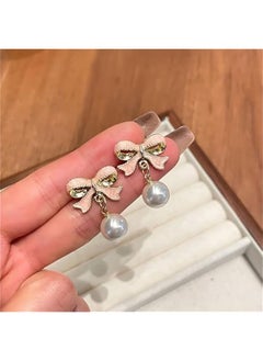 LOOPITYS Gold Pearl Hoop Earrings for Women Bow Pearl Earrings  - Image 4