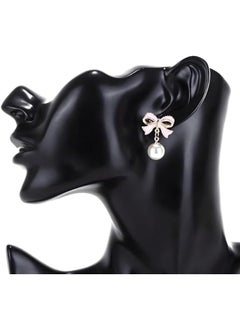 LOOPITYS Gold Pearl Hoop Earrings for Women Bow Pearl Earrings  - Image 3