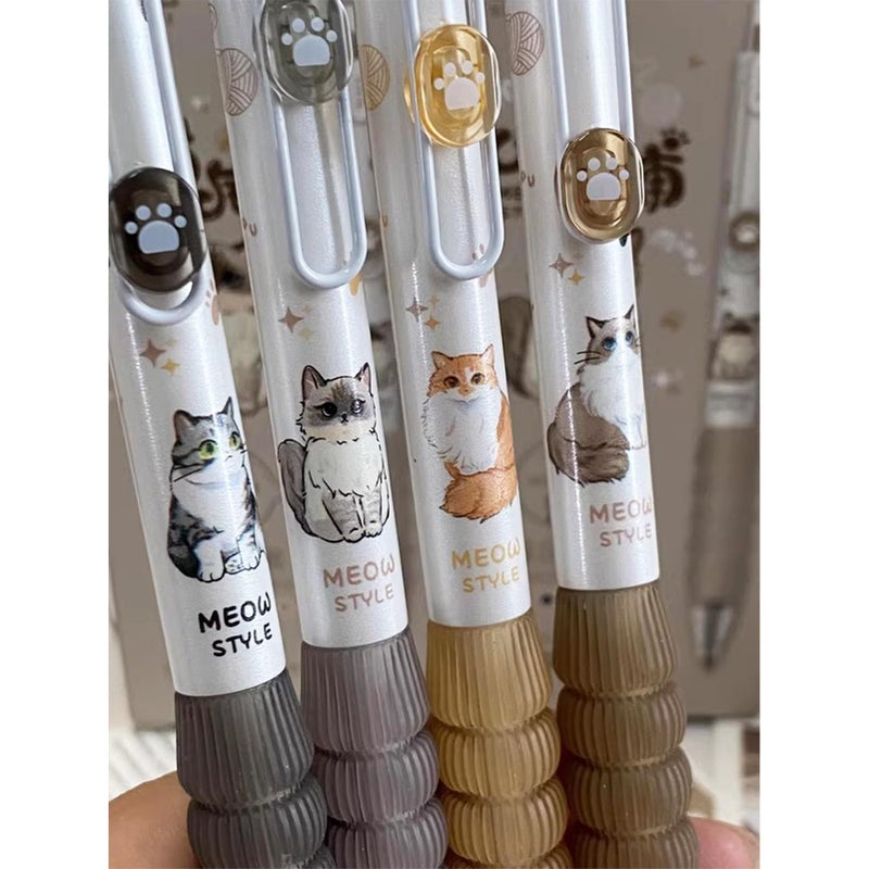 MOZXIRZ 4 Pcs Cute Retractable Pens Cat Gel Pens Cartoon Pen 0.5mm Black Ink Writing Pen Aesthetics Pens Kawaii Pen for Girls Women Boy Office School Pens (Cute Cat) - Image 5