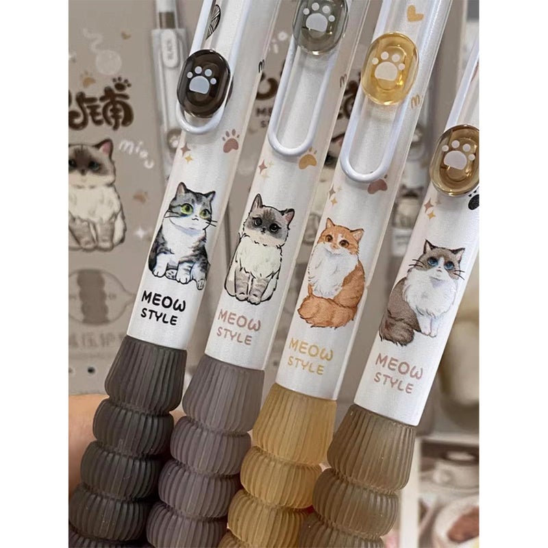MOZXIRZ 4 Pcs Cute Retractable Pens Cat Gel Pens Cartoon Pen 0.5mm Black Ink Writing Pen Aesthetics Pens Kawaii Pen for Girls Women Boy Office School Pens (Cute Cat) - Image 4