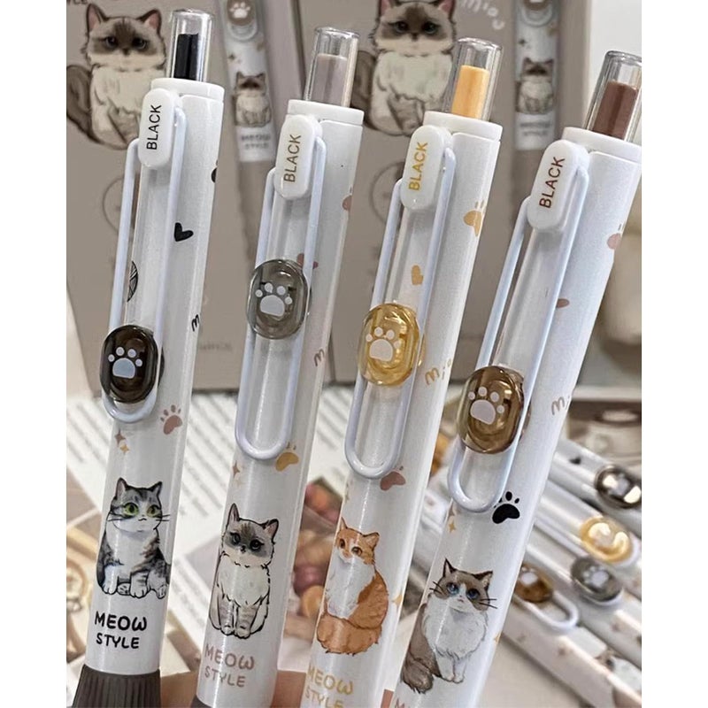 MOZXIRZ 4 Pcs Cute Retractable Pens Cat Gel Pens Cartoon Pen 0.5mm Black Ink Writing Pen Aesthetics Pens Kawaii Pen for Girls Women Boy Office School Pens (Cute Cat) - Image 3