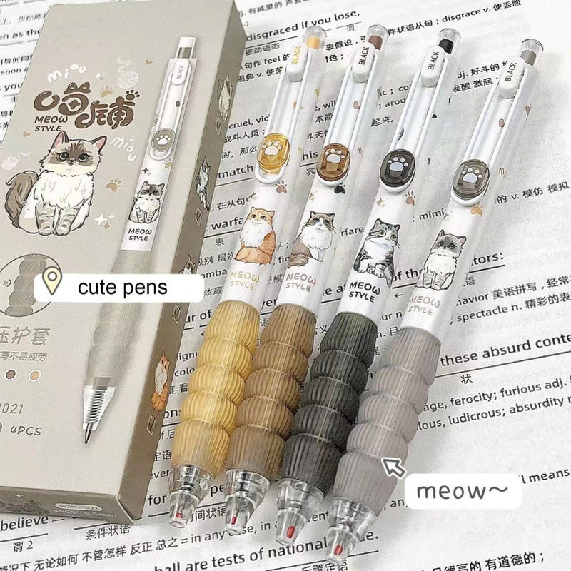 MOZXIRZ 4 Pcs Cute Retractable Pens Cat Gel Pens Cartoon Pen 0.5mm Black Ink Writing Pen Aesthetics Pens Kawaii Pen for Girls Women Boy Office School Pens (Cute Cat) - Image 2