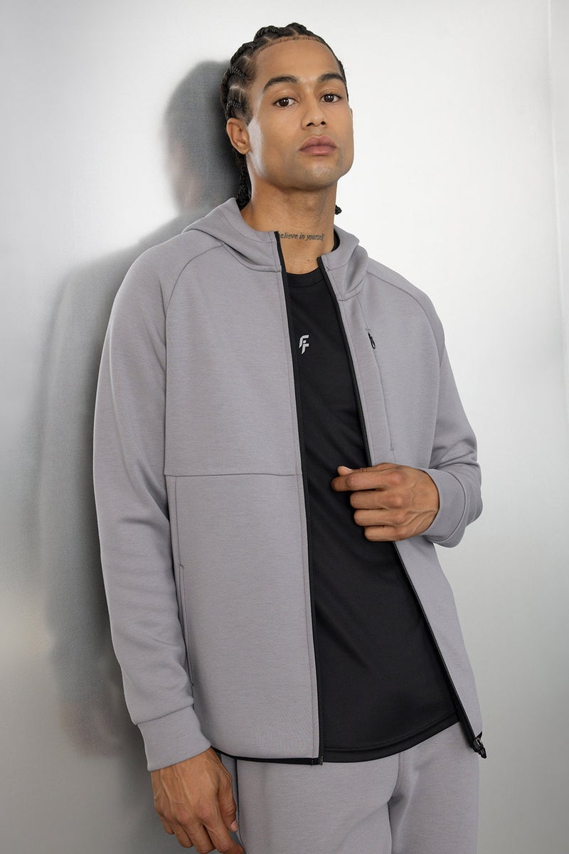 DeFacto Grey Man DeFactoFit Slim Fit Zippered Scuba Fabric Cardigan Casual - Image 1