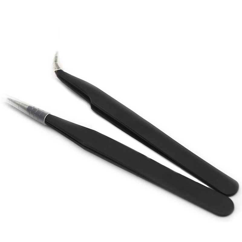 Rolabling 2pcs Elbow Straight Black Nail Tweezers Rhinestone Picker Manicure Nail Art Tool Set1