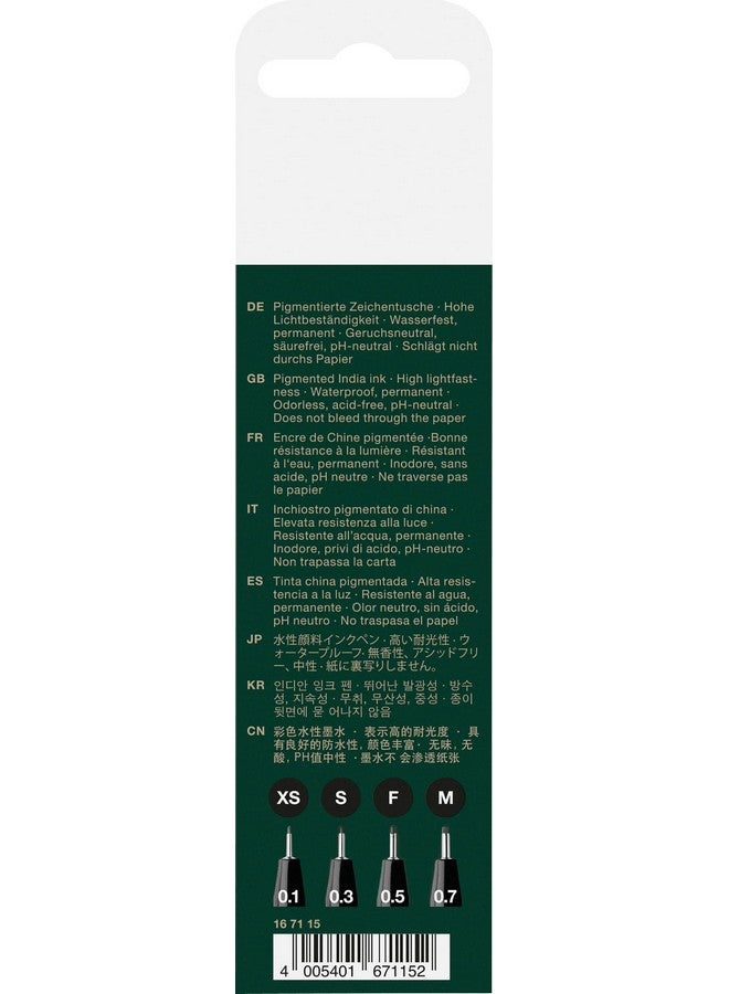 FABER-CASTELL Faber-Castell Pitt Artist Pen 167115 India Ink Pens Pack of 4 M F S XS Black  - Image 3