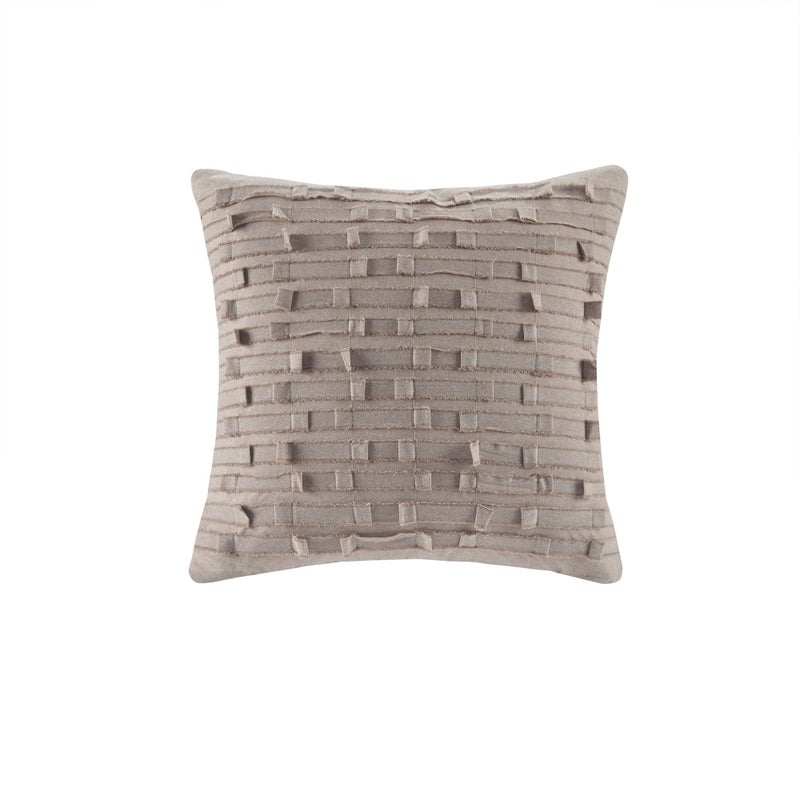 Ink+Ivy INKIVY Kerala Mid Century Modern Cotton Square Decorative Pillow Sofa Cushion Lumbar Back Support 20x20 Chambray Jacquard Taupe