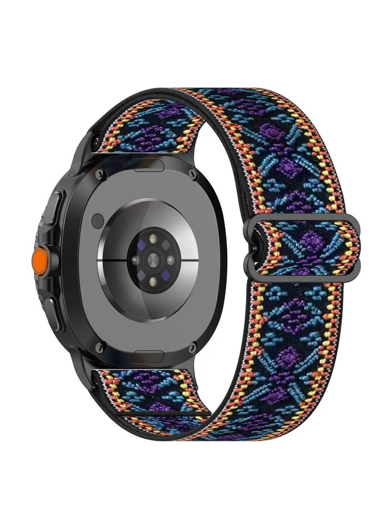 DKNG Samsung Galaxy Watch 8 classic stretch nylon strap, Samsung Galaxy Watch 8 classic stretch canvas strap adapts to both men and women ethnic blue-purple. - Image 2