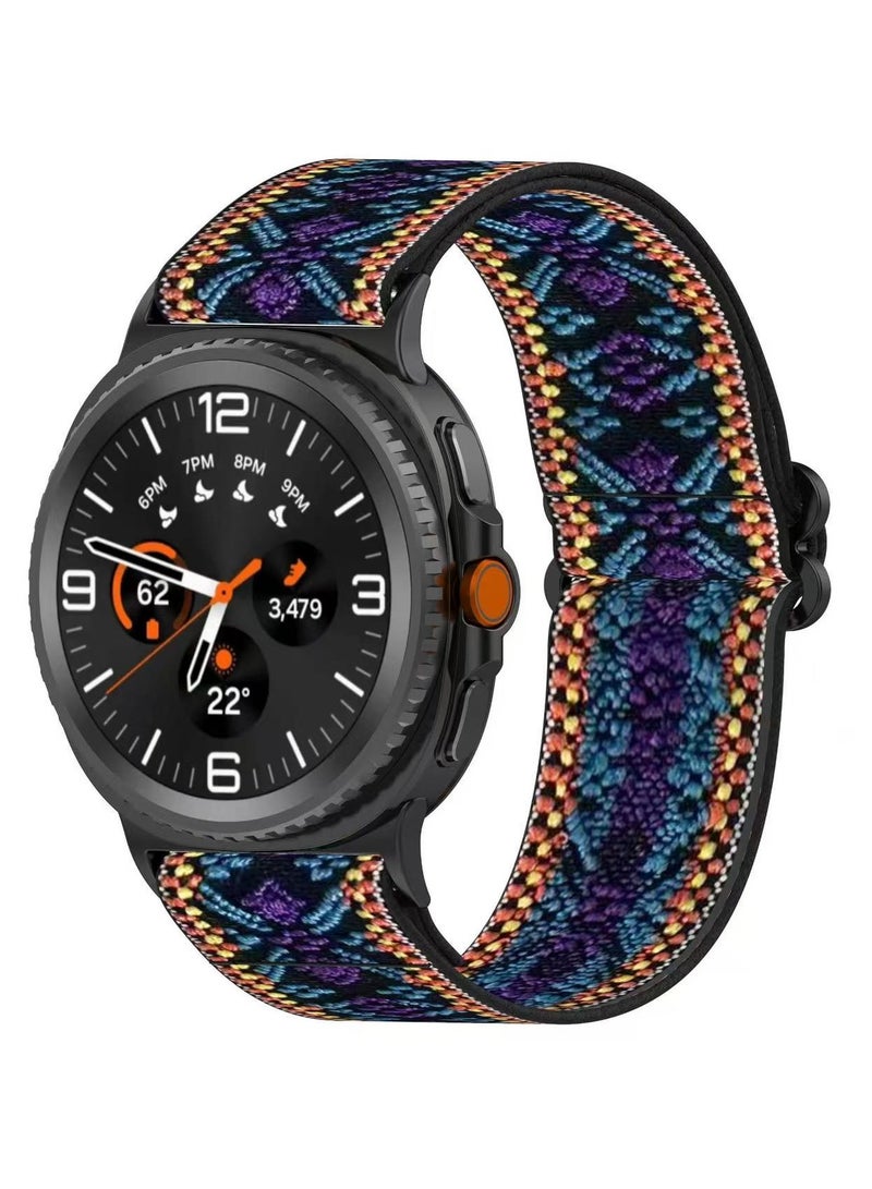 DKNG Samsung Galaxy Watch 8 classic stretch nylon strap, Samsung Galaxy Watch 8 classic stretch canvas strap adapts to both men and women ethnic blue-purple. - Image 1