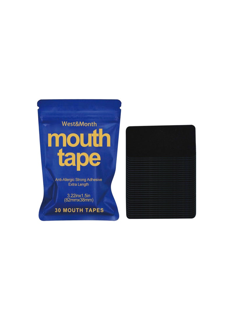 West&Month - 30 PCS Mouth Tape, Sleep Strips for Sleeping, Better Nose Breathing, Snoring Relief, Reduce Dry Mouth, Gentle Nose Breathing, Training Sleep Strips, Hypoallergic Sticker (Black) - Image 1