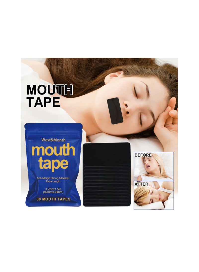 West&Month - 30 PCS Mouth Tape, Sleep Strips for Sleeping, Better Nose Breathing, Snoring Relief, Reduce Dry Mouth, Gentle Nose Breathing, Training Sleep Strips, Hypoallergic Sticker (Black) - Image 1
