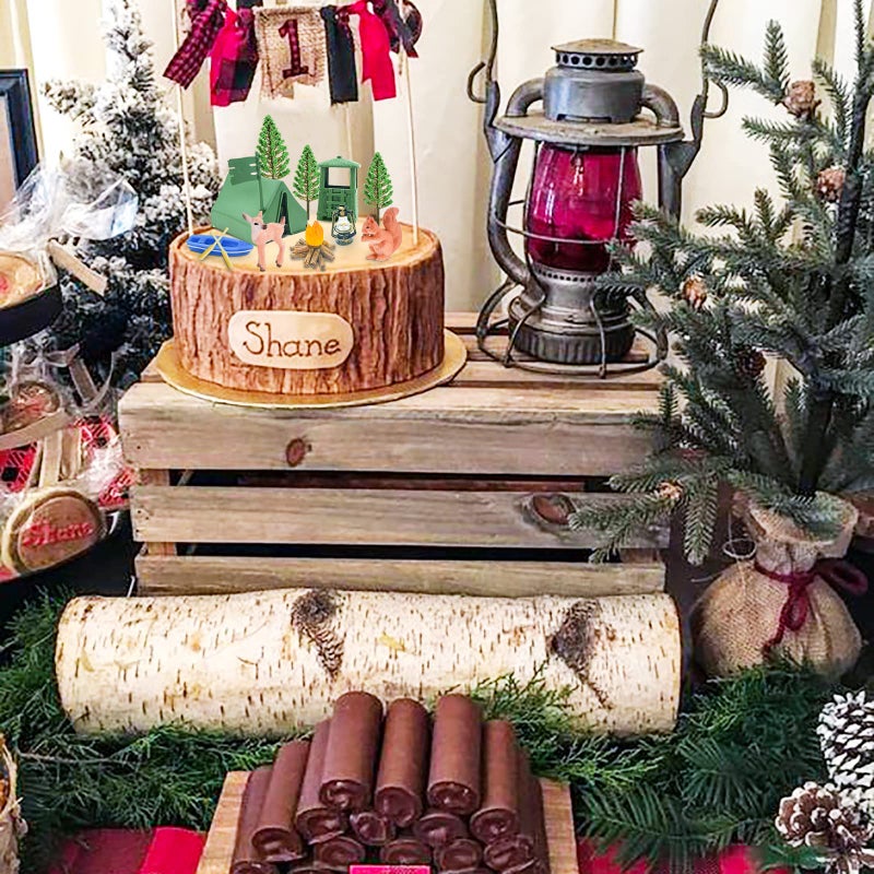Lukinuo 13pcs Camping Cake Topper Fireside Camp DecoSet Tent Bonfire Canoe Tree Squirrel Deer Figures Camping Cake Decoration for Happy Camper Forest Summer Camping Picnic Hiking Adventure Theme Party - Image 3