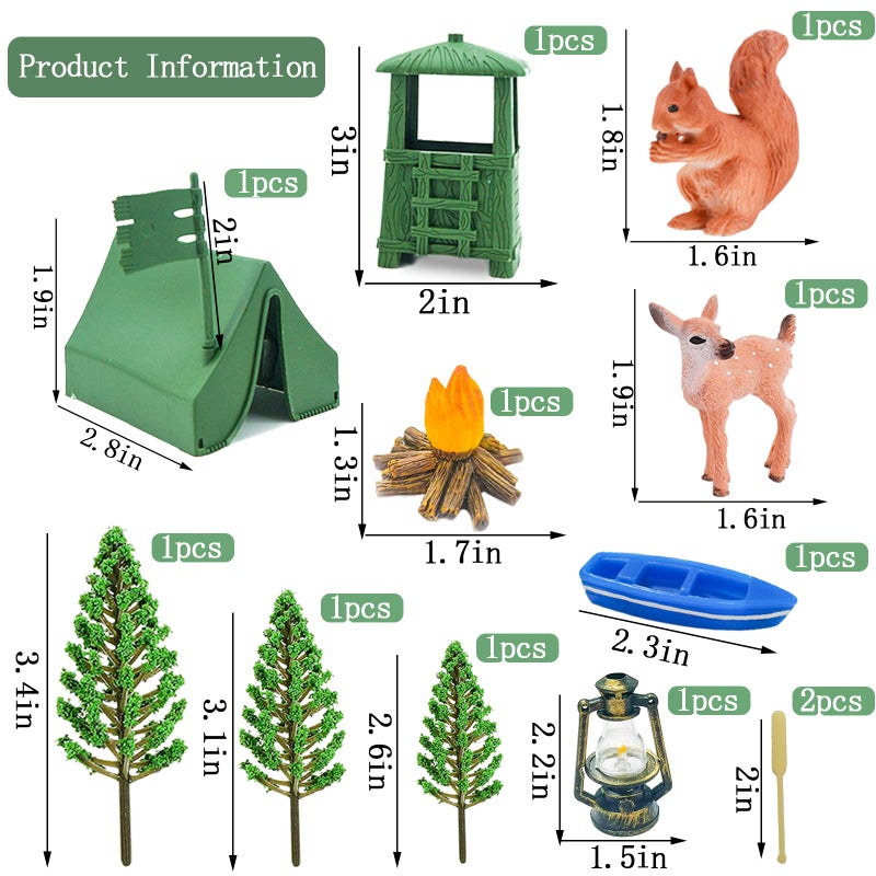 Lukinuo 13pcs Camping Cake Topper Fireside Camp DecoSet Tent Bonfire Canoe Tree Squirrel Deer Figures Camping Cake Decoration for Happy Camper Forest Summer Camping Picnic Hiking Adventure Theme Party - Image 2