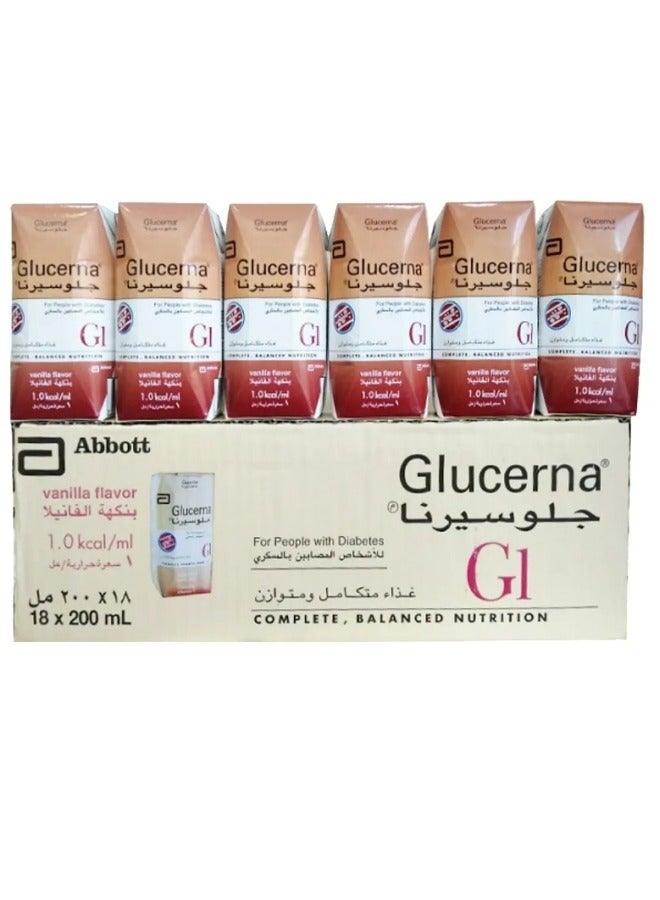Glucerna Glycemic Generation 1 – Low Glycemic Index Nutritional Supplement for Diabetics – Carton Pack 18 × 200ml - Image 1
