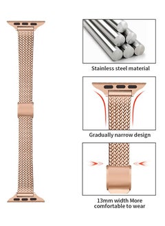 O Ozone Slim Metal Straps Compatible With Apple Watch Series 10 9 8 7 6 5 4 SE, 38/40/41/42mm Thin Narrow Stainless Steel Mesh Milanese Metal Replacement Strap for Women - Gold  - Image 2