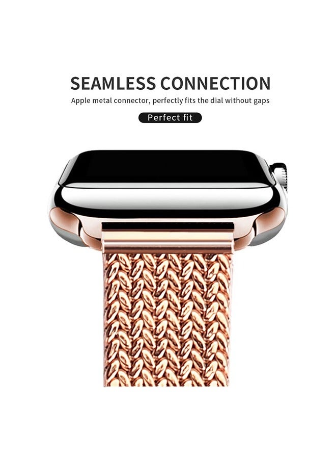 Slim Metal Straps Compatible With Apple Watch Series 10 9 8 7 6 5 4 SE, 38/40/41/42mm Thin Narrow Stainless Steel Mesh Milanese Metal Replacement Strap for Women - Gold