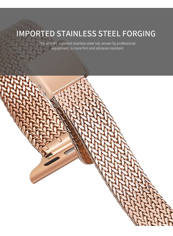 Slim Metal Straps Compatible With Apple Watch Series 10 9 8 7 6 5 4 SE, 38/40/41/42mm Thin Narrow Stainless Steel Mesh Milanese Metal Replacement Strap for Women - Gold