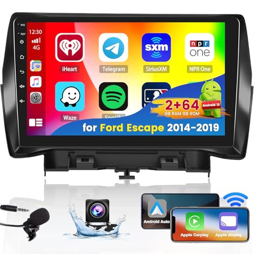 Roinvou 2+64G Android CarPlay Stereo for 2014-2019 Ford Escape, Built-in Wireless CarPlay Radio with Android Auto, 9'' Touch Screen in-Dash GPS Navigation Support Mirror Link BT FM RDS AHD DSP - Image 1