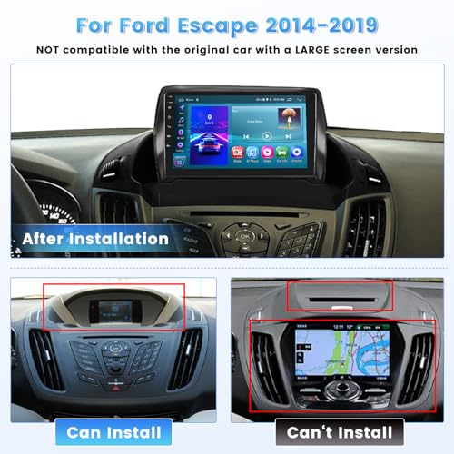 Roinvou 2+64G Android CarPlay Stereo for 2014-2019 Ford Escape, Built-in Wireless CarPlay Radio with Android Auto, 9'' Touch Screen in-Dash GPS Navigation Support Mirror Link BT FM RDS AHD DSP - Image 2