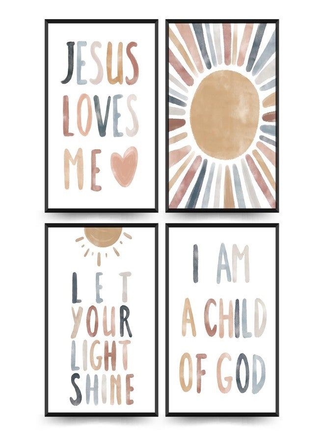PLKMN Jesus Loves Me Wall Art Prints,Child of God,Inspirational Bible Verses Boho Sun Decor for Nursery Baby Kids Bedroom,Gifts for Kids 10x8 Inch Set of 4 Unframed - Image 1