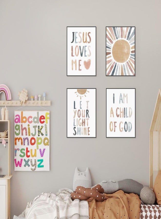 PLKMN Jesus Loves Me Wall Art Prints,Child of God,Inspirational Bible Verses Boho Sun Decor for Nursery Baby Kids Bedroom,Gifts for Kids 10x8 Inch Set of 4 Unframed - Image 4