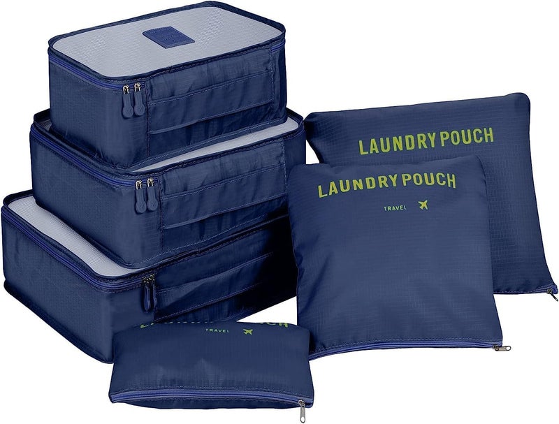 TOCINGO 7 pc / 6 pc Travel Oraganizer Packing cubes kit, Sapace Saver Multi use Bag for Men and Women, Clothes packing cubes for travel, Cupboard Oraganizer cubes (6 POUCH-NAVYBLUE) - Image 1