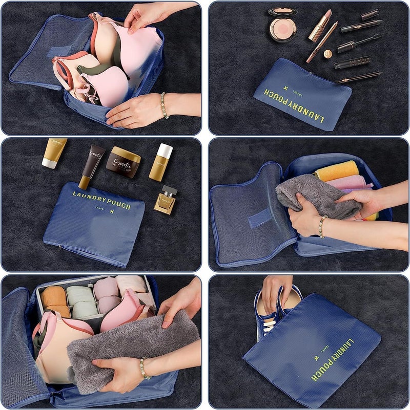 TOCINGO 7 pc / 6 pc Travel Oraganizer Packing cubes kit, Sapace Saver Multi use Bag for Men and Women, Clothes packing cubes for travel, Cupboard Oraganizer cubes (6 POUCH-NAVYBLUE) - Image 3