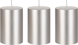 MEGA CANDLES Mega Candles 3 pcs Unscented Silver Round Pillar Candle, Hand Poured Premium Wax Candles 2 Inch x 3 Inch, - Image 1
